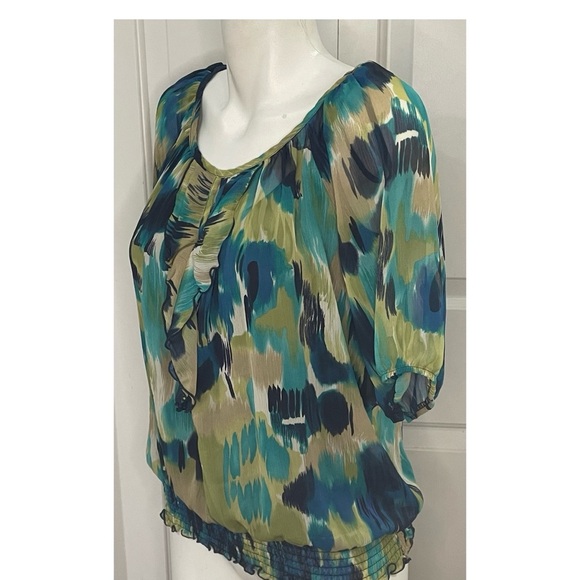 AGB Bouse + Cami Size PL Sheer Multi Colored Short Sleeve Ruffle - Picture 2 of 8